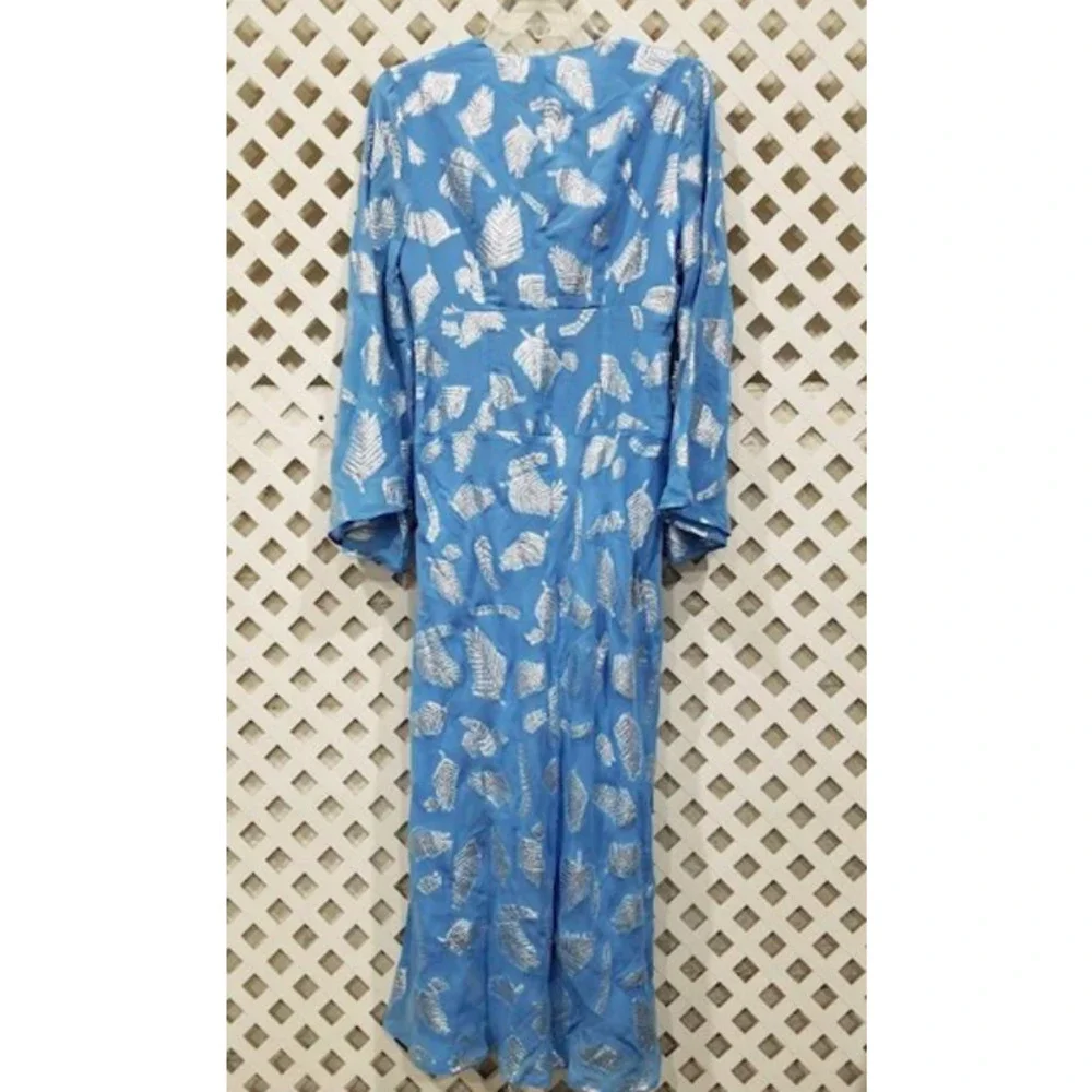 RIXO London Blue Indra Metallic Feather Print Midi Dress - Picture 6 of 12
